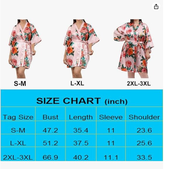 NWOT- Floral Satin Bridal Robe, Sz L-XL - Picture 3 of 5